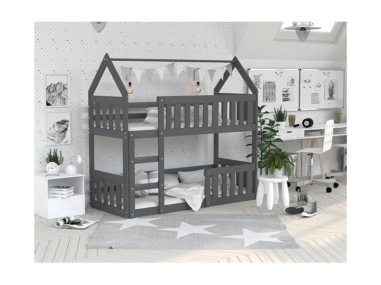 Lit Superposé Cabane Mini 80x160 Gris - gris Livré avec sommiers