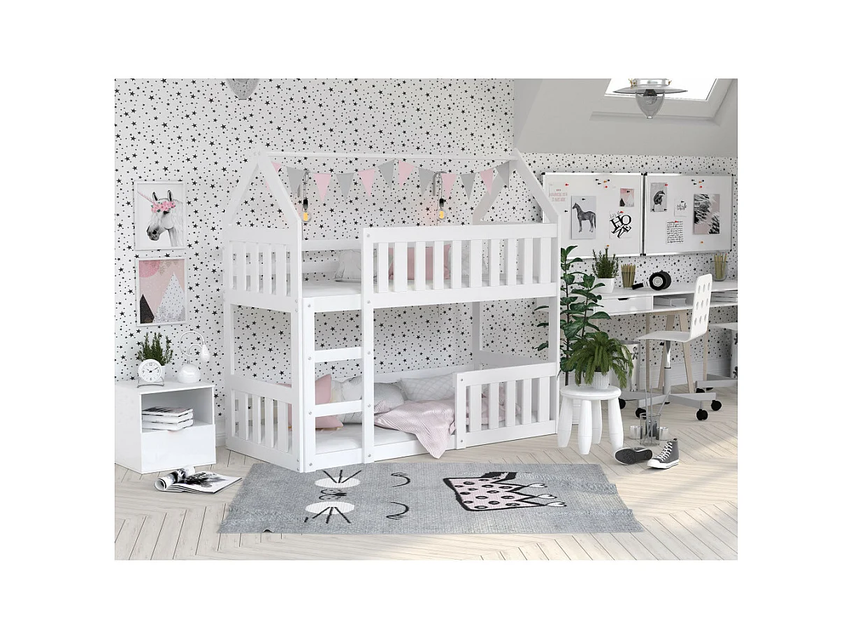 Lit Superposé Cabane Mini 80x160 Blanc - blanc Livré avec sommiers