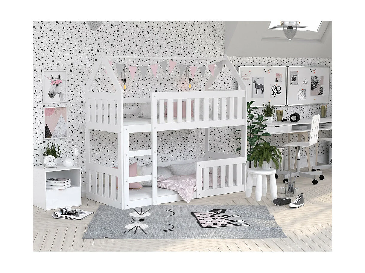 Lit Superposé Cabane Mini 80x160 Blanc - blanc Livré avec sommiers