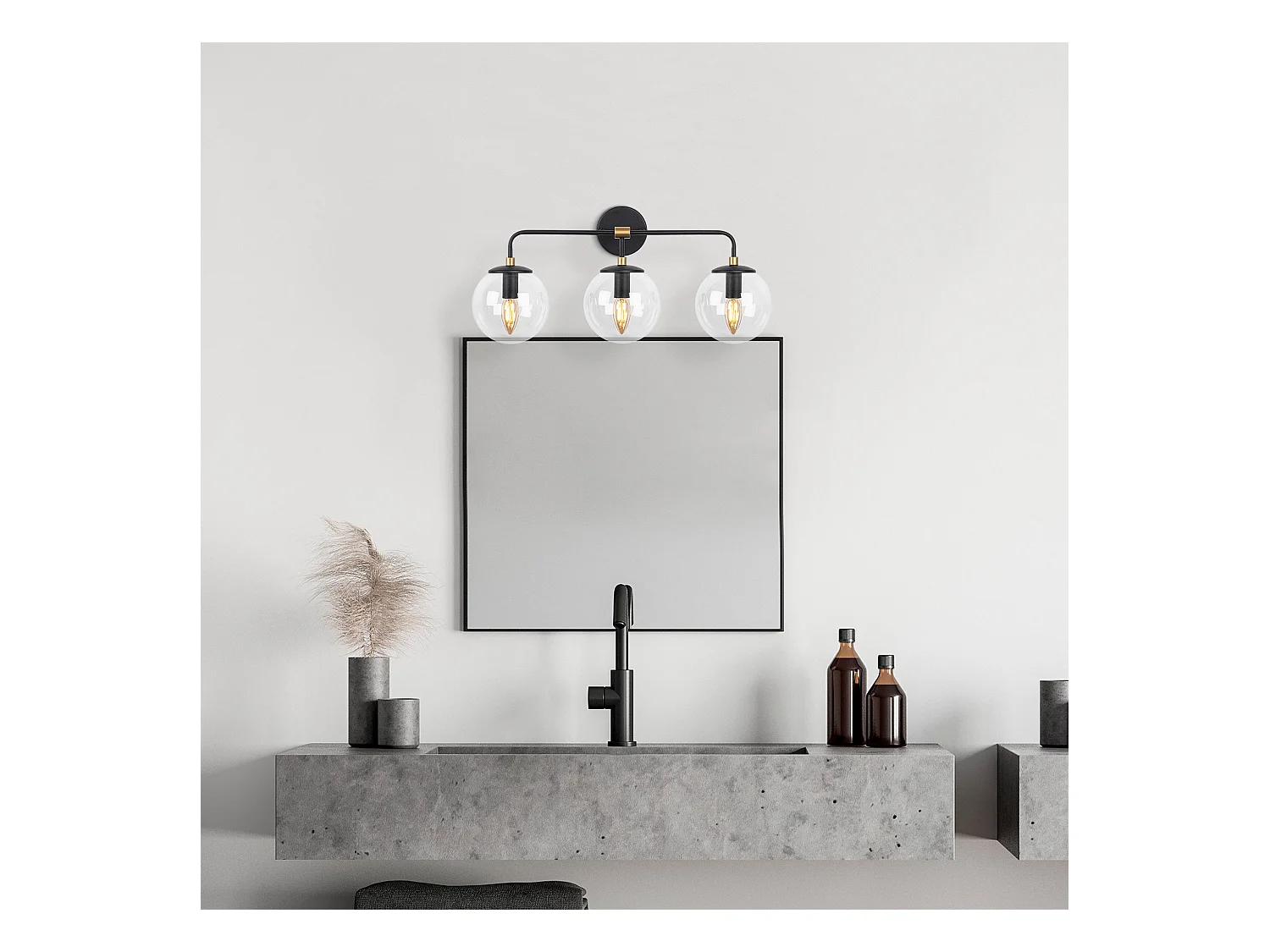 Applique Murale Interieur,  Lampe Murale Industrielle Bois, Noir 56x21x27 Cm