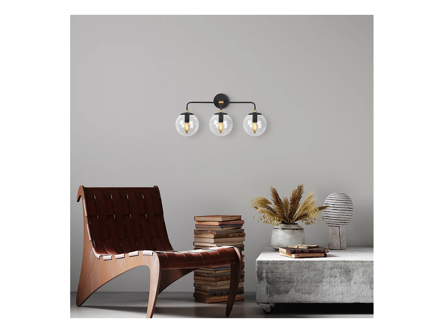 Applique Murale Interieur,  Lampe Murale Industrielle Bois, Noir 56x21x27 Cm