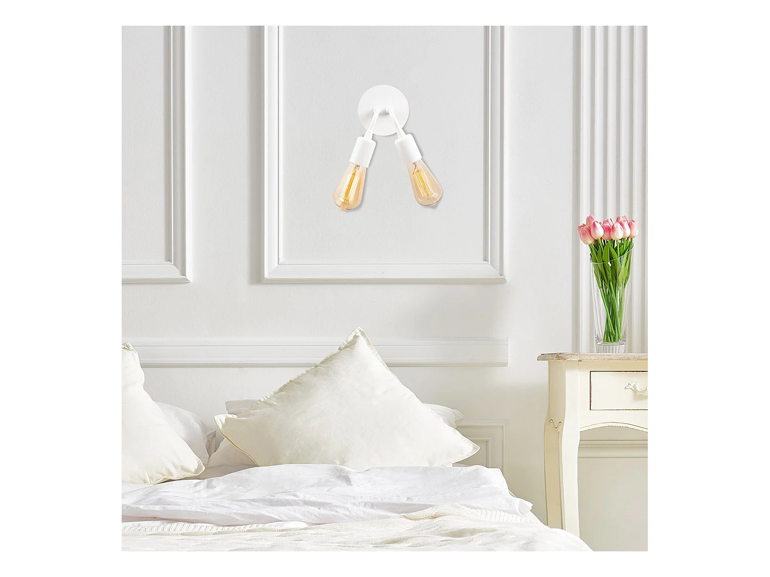 Applique Murale Interieur,  Lampe Murale Industrielle Bois, Blanc 14x14x20 Cm