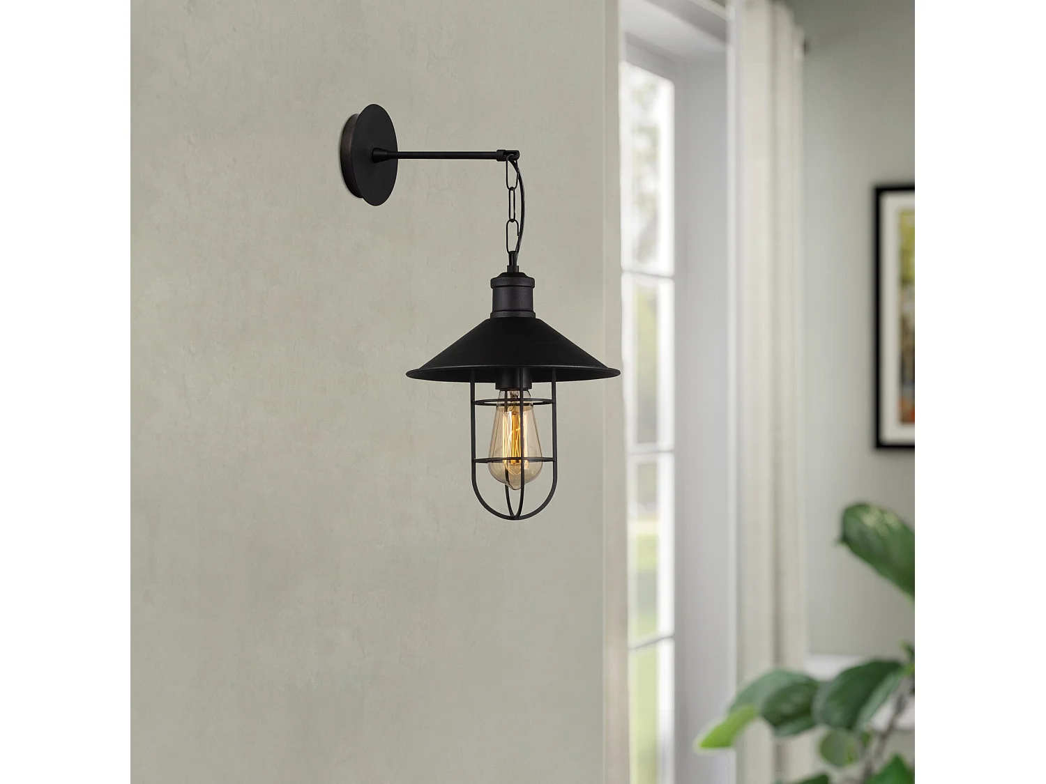 Applique Murale Interieur,  Lampe Murale Industrielle Bois, Noir 25x25x40 Cm