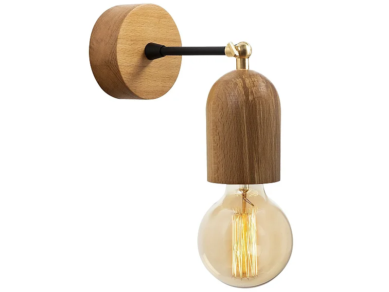 Applique Murale Interieur,  En Bois Et Métal, Luminaire Rétro Industriel , Nature 7x7x20 Cm