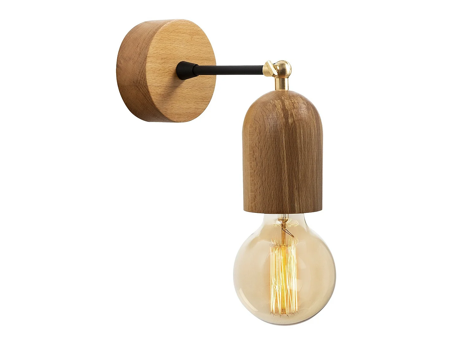 Applique Murale Interieur,  En Bois Et Métal, Luminaire Rétro Industriel , Nature 7x7x20 Cm