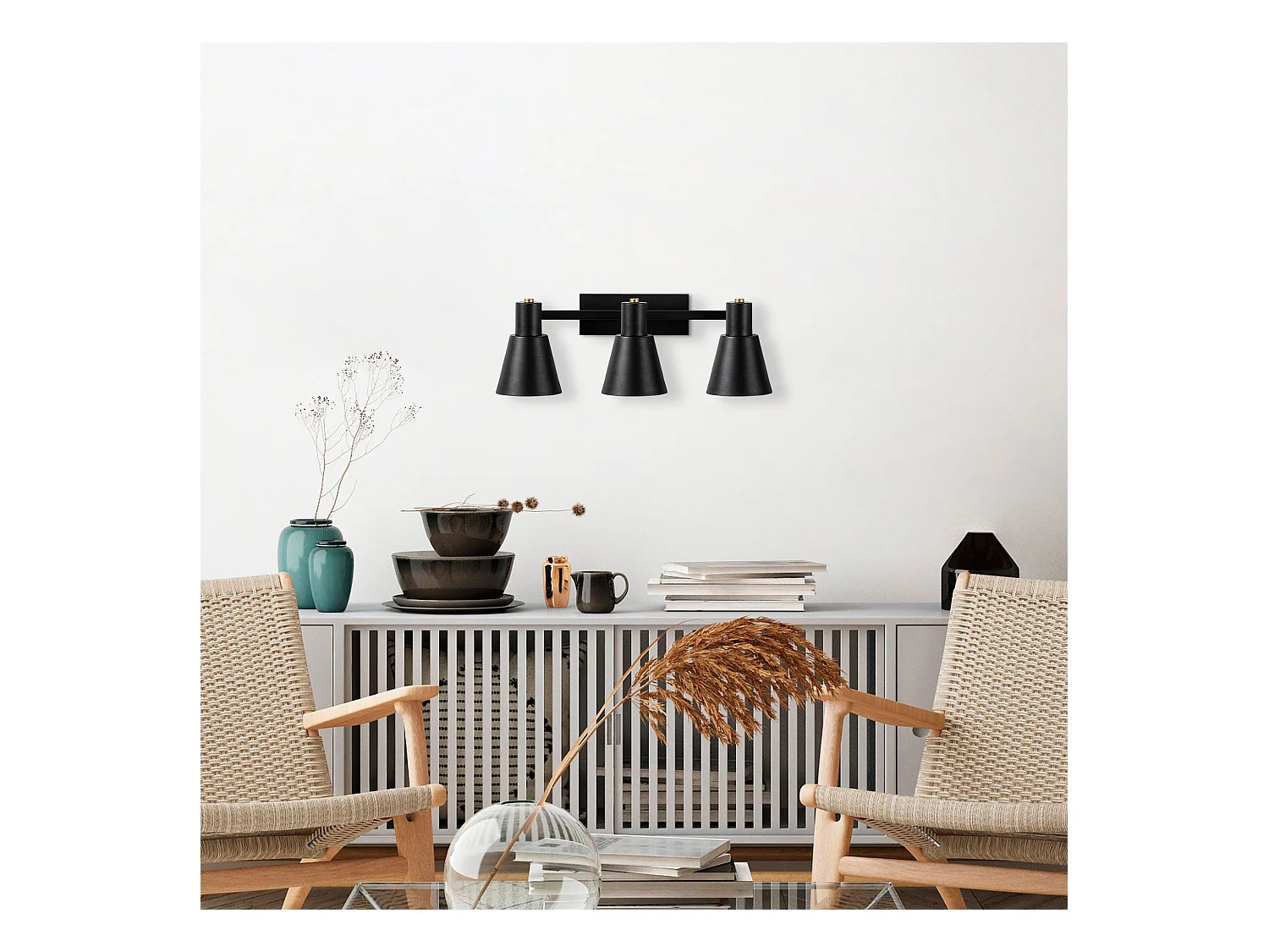 Applique Murale Interieur,  Lampe Murale Industrielle Bois, Noir 60x21x21 Cm