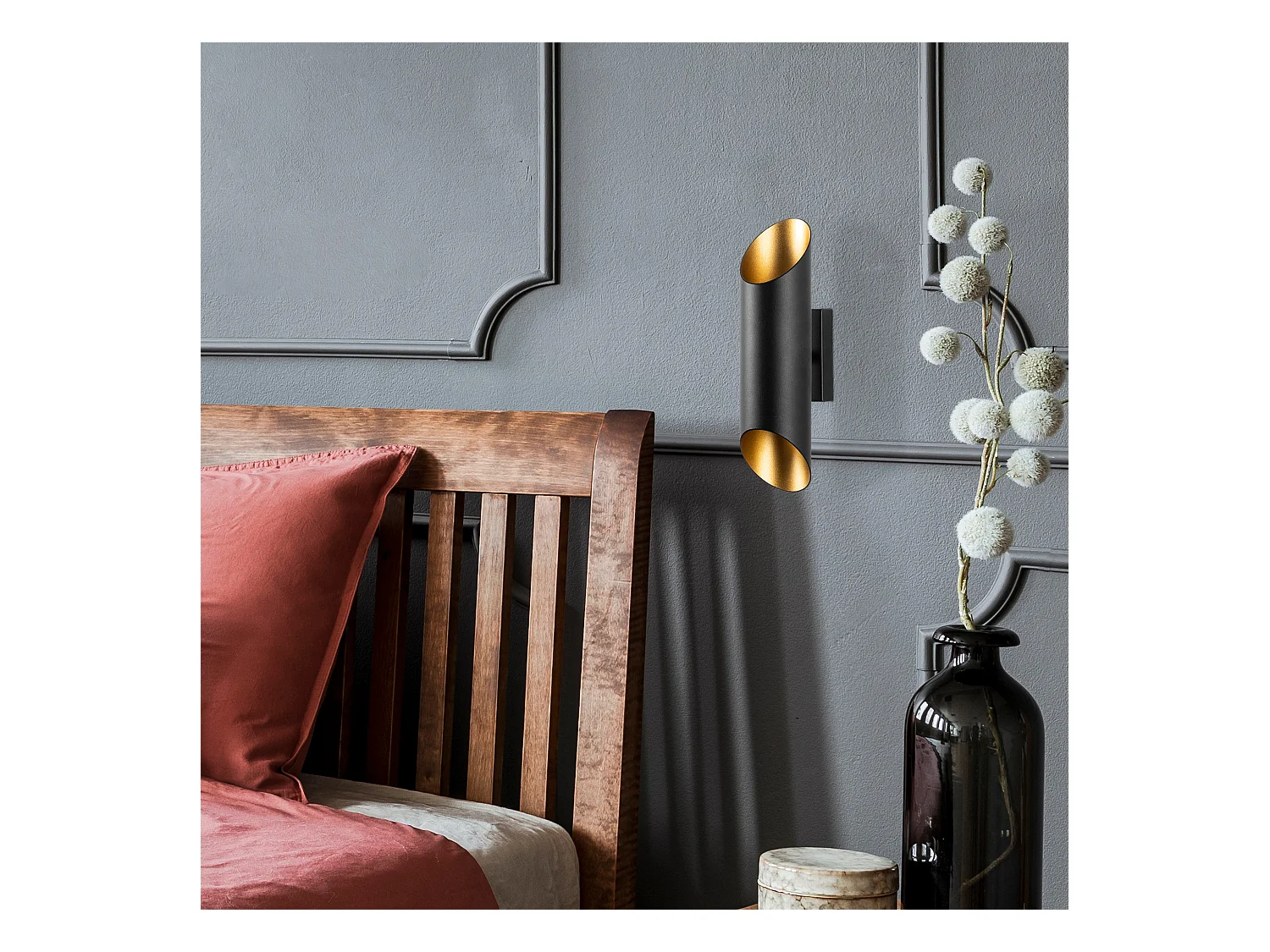 Applique Murale Interieur,  Lampe Murale Industrielle Bois, Noir 8x12x30 Cm