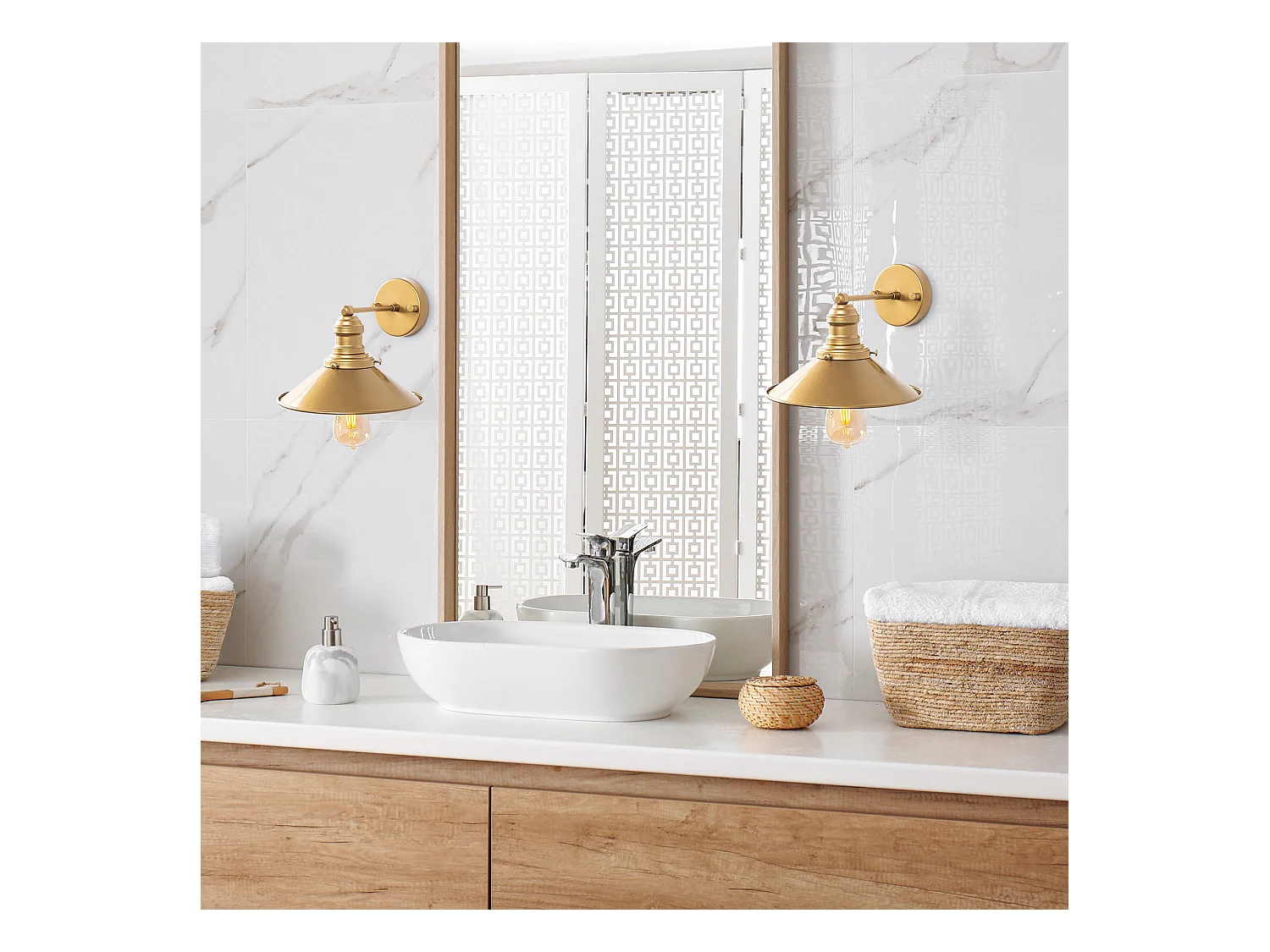 Applique Murale Interieur,  Lampe Murale Industrielle Bois, Or 24x27x20 Cm