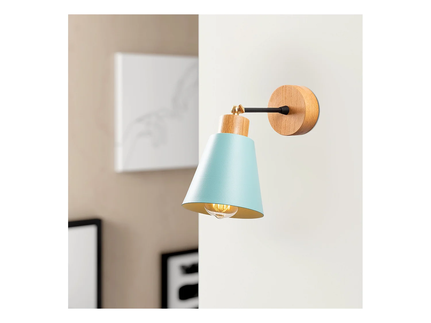 Applique Murale Interieur,  Lampe Murale Industrielle Bois, Turquoise 14x14x25 Cm