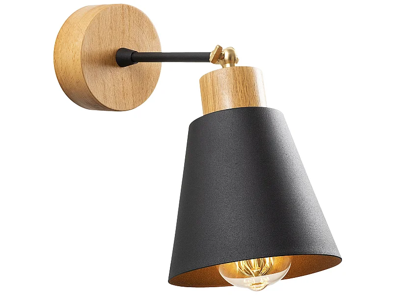 Applique Murale Interieur,  Lampe Murale Industrielle Bois, Noir 14x14x25 Cm