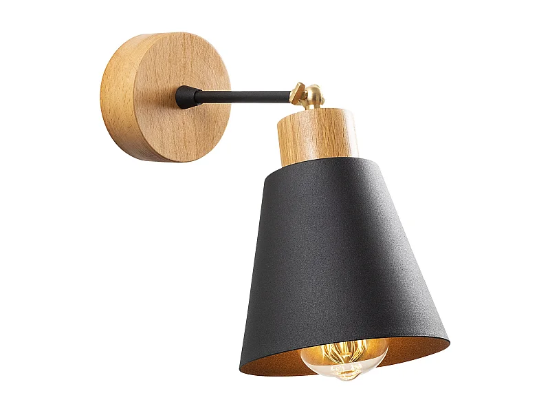 Applique Murale Interieur,  Lampe Murale Industrielle Bois, Noir 14x14x25 Cm