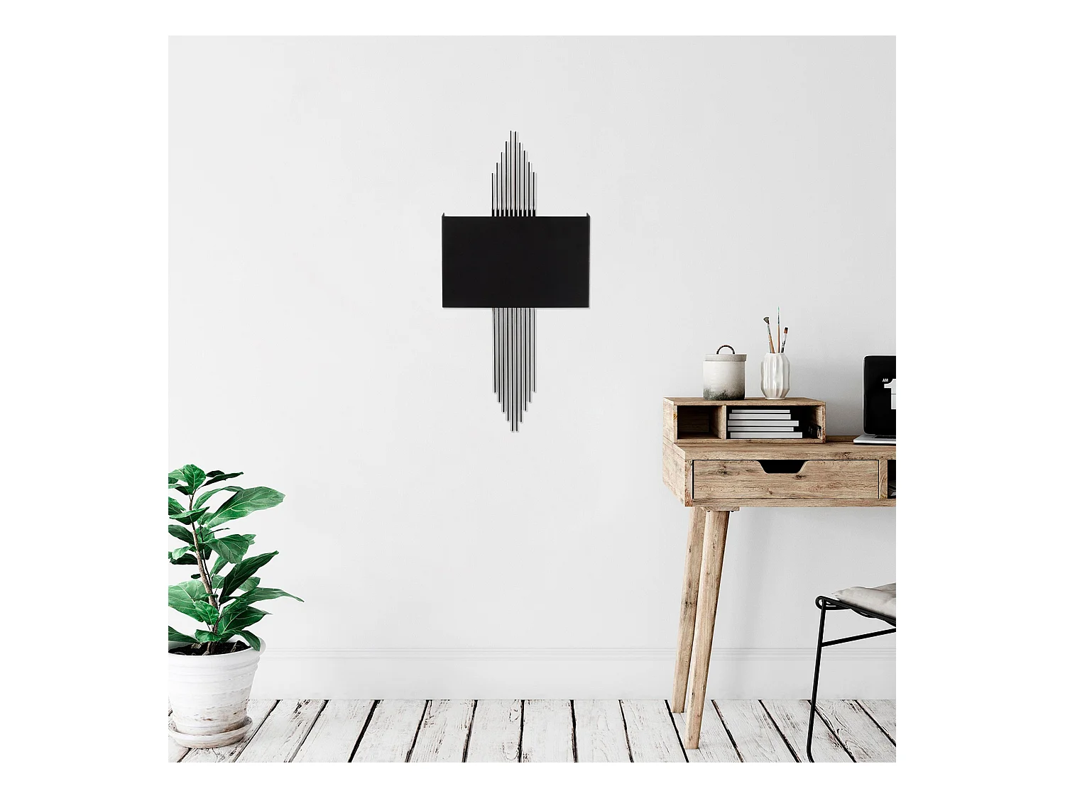Applique Murale Interieur,  Lampe Murale Industrielle Bois, Noir 75x10x22 Cm