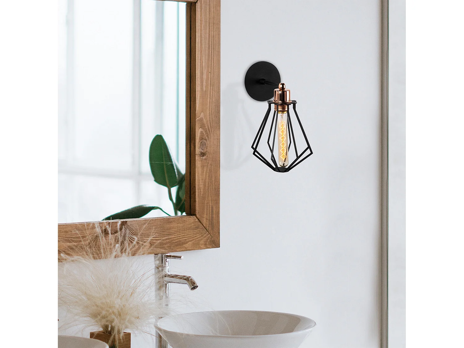 Applique Murale Interieur,  Lampe Murale Industrielle Bois, Noir 18x18x30 Cm