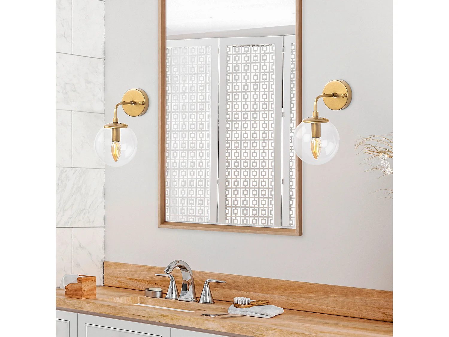 Applique Murale Interieur,  Lampe Murale Industrielle Bois, Or 15x21x27 Cm