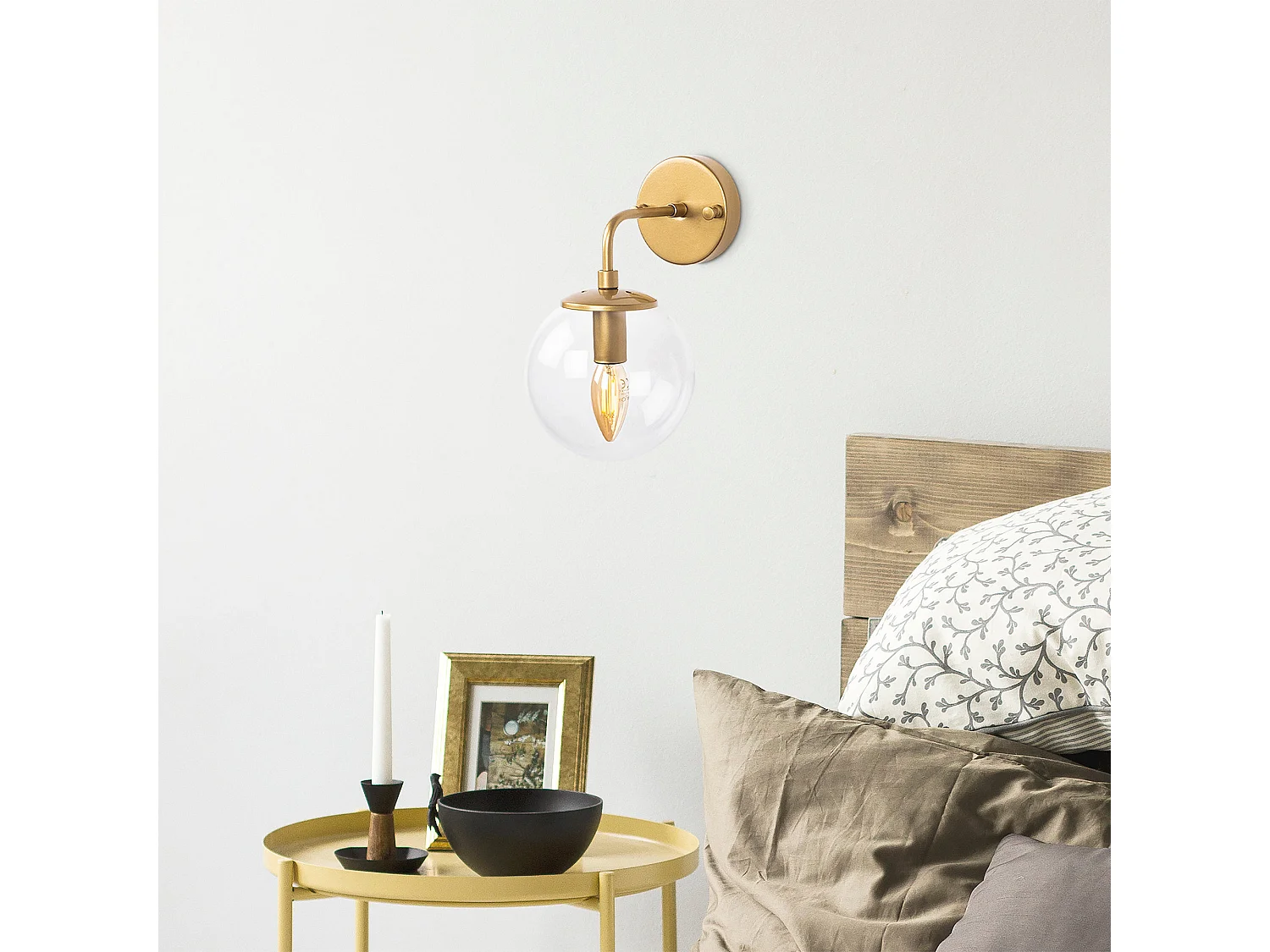 Applique Murale Interieur,  Lampe Murale Industrielle Bois, Or 15x21x27 Cm