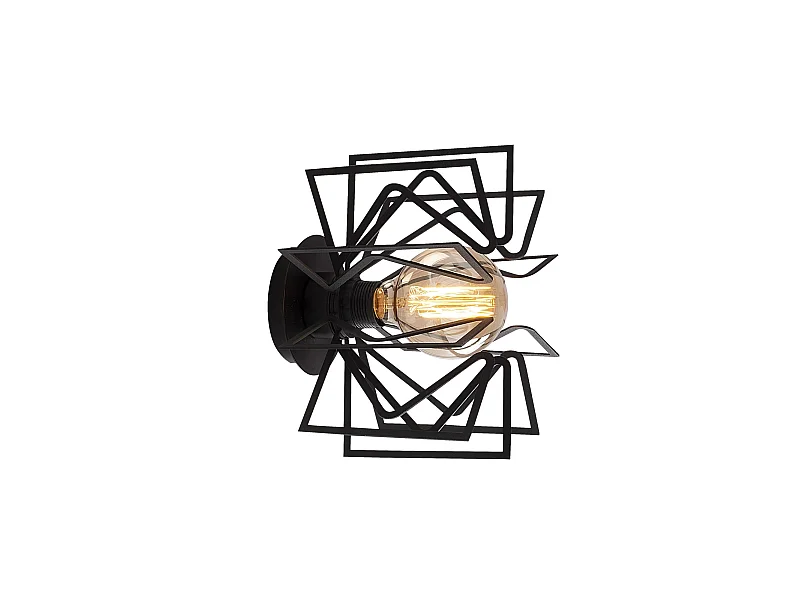 Applique Murale Interieur,  Lampe Murale Industrielle Bois, Noir 20x20x25 Cm