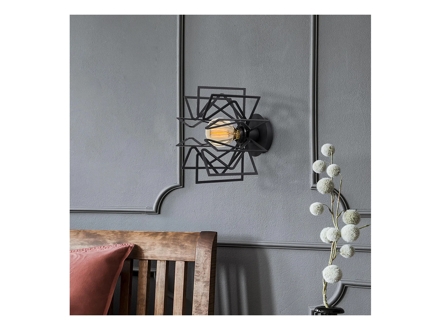 Applique Murale Interieur,  Lampe Murale Industrielle Bois, Noir 20x20x25 Cm