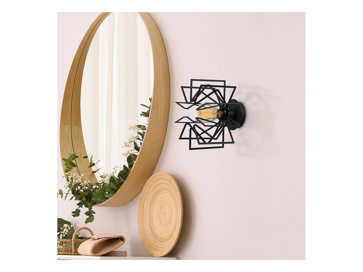 Applique Murale Interieur,  Lampe Murale Industrielle Bois, Noir 20x20x25 Cm