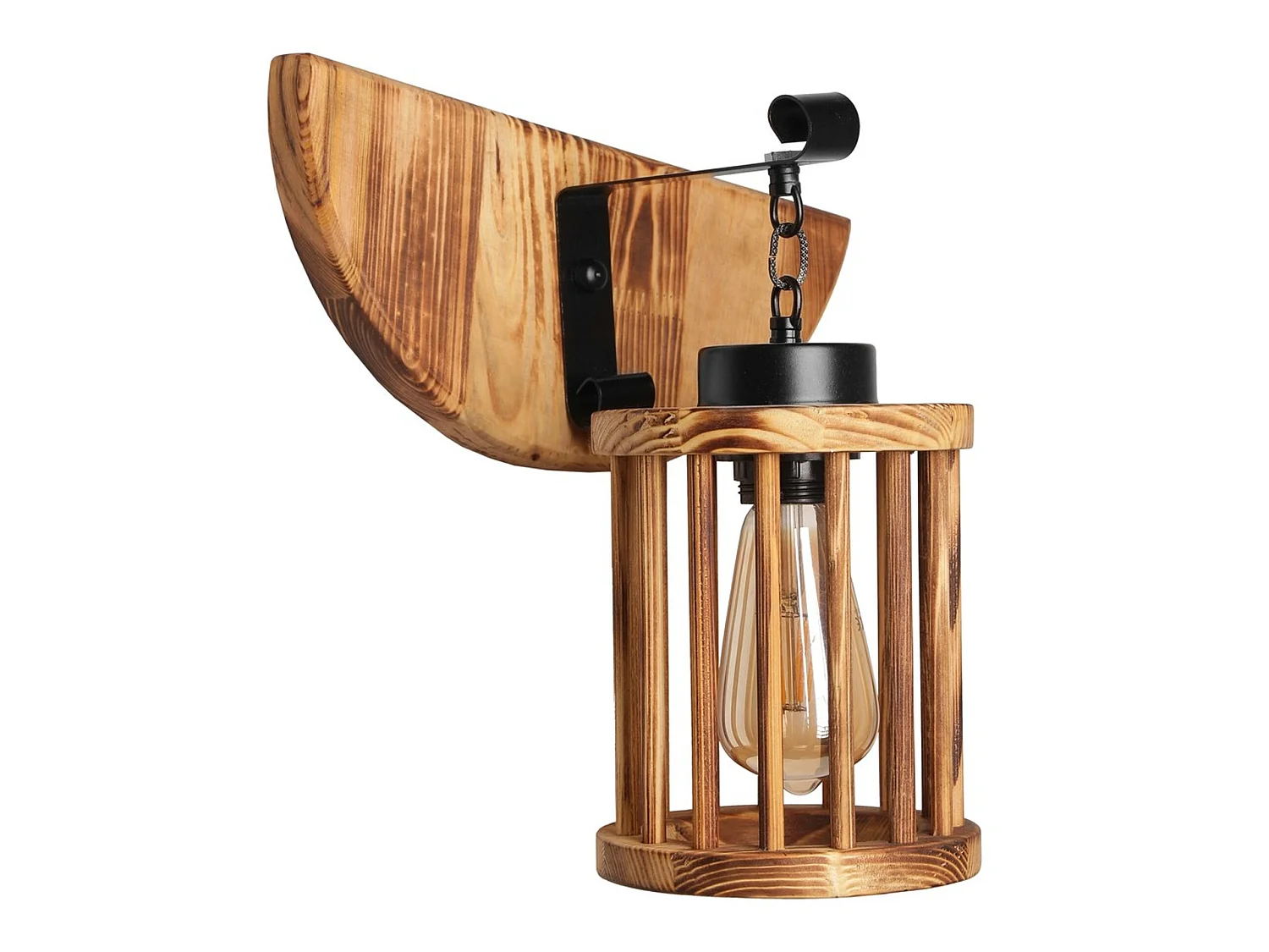 Applique Murale Interieur,  En Bois Et Métal, Luminaire Rétro Industriel , Marron 15x15x25 Cm