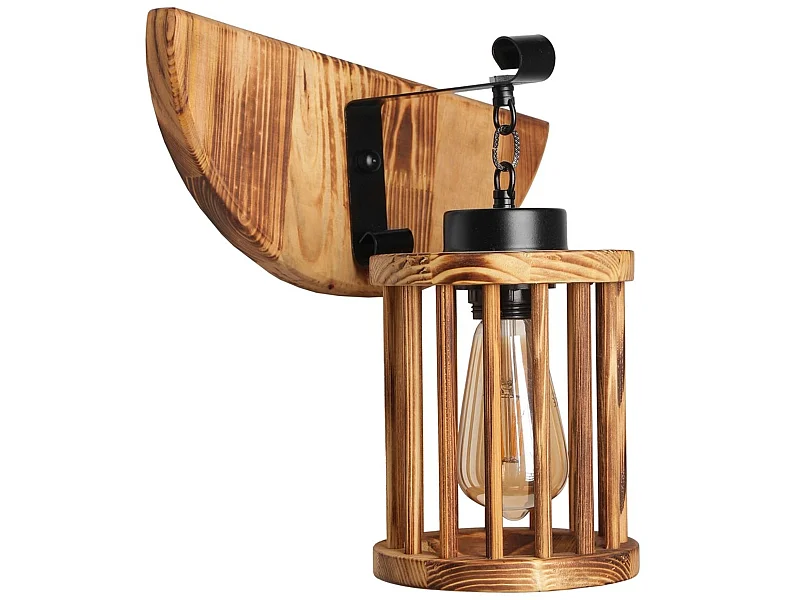 Applique Murale Interieur,  En Bois Et Métal, Luminaire Rétro Industriel , Marron 15x15x25 Cm