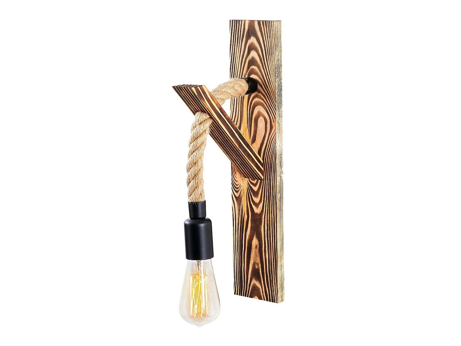 Applique Murale Interieur,  En Bois Et Métal, Luminaire Rétro Industriel , Bois 9x17x45 Cm