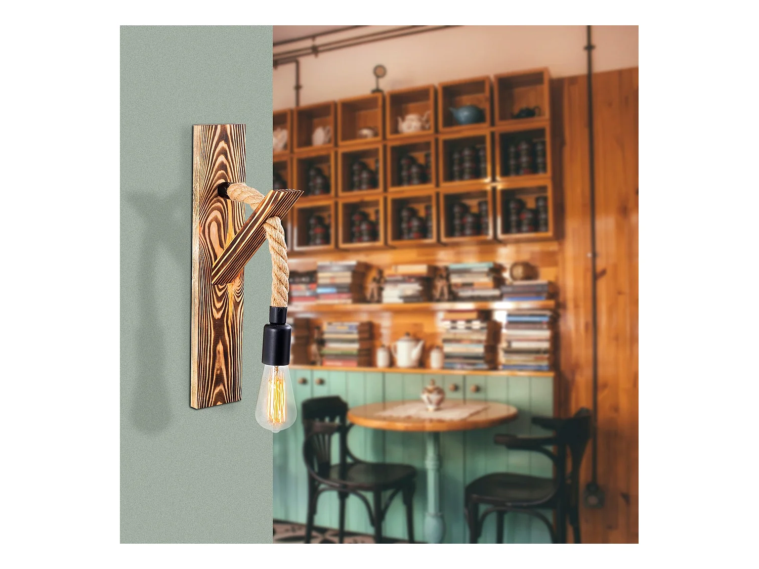 Applique Murale Interieur,  En Bois Et Métal, Luminaire Rétro Industriel , Bois 9x17x45 Cm