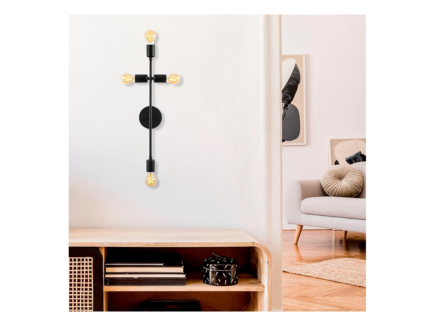 Applique Murale Interieur,  Lampe Murale Industrielle Bois, Noir 20x15x62 Cm