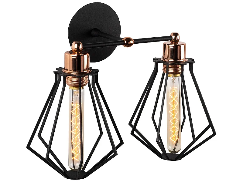 Applique Murale Interieur,  Lampe Murale Industrielle Bois, Noir 38x38x30 Cm