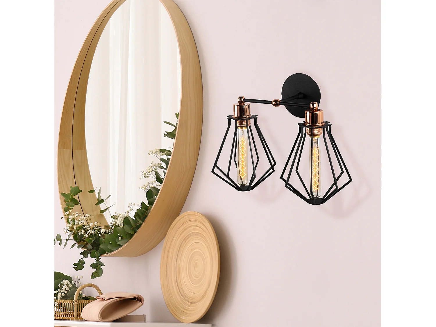 Applique Murale Interieur,  Lampe Murale Industrielle Bois, Noir 38x38x30 Cm