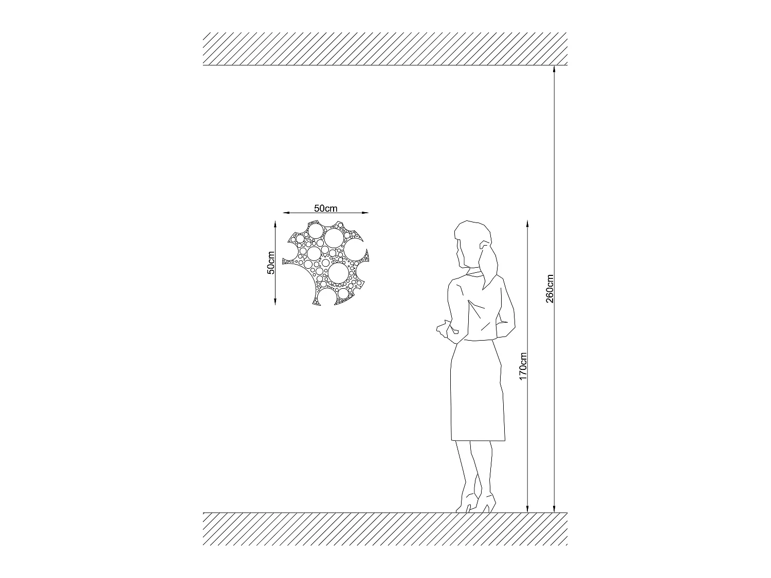 Applique Murale Interieur,  Design En Bois Et En Mdf, Noir 50x12x50 Cm