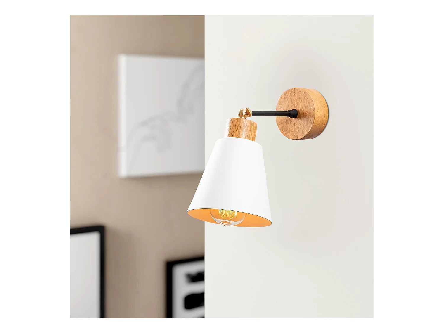 Applique Murale Interieur,  Lampe Murale Industrielle Bois, Blanc 14x14x25 Cm