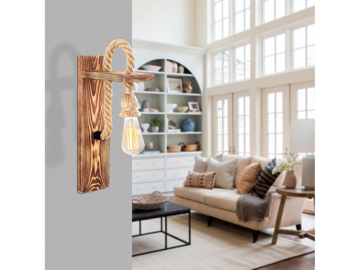 Applique Murale Interieur,  En Bois Et Métal, Luminaire Rétro Industriel , Bois 11x18x40 Cm