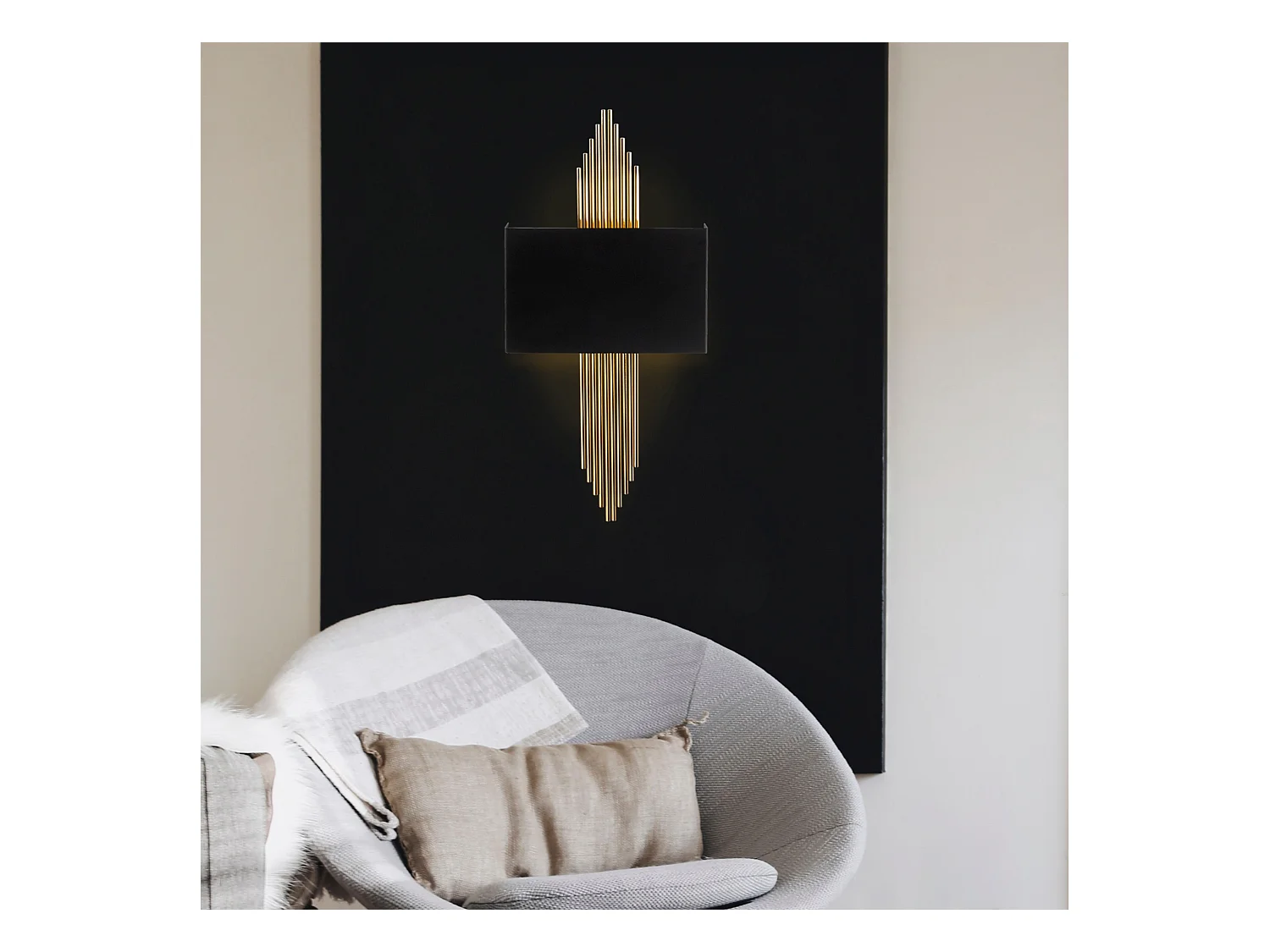 Applique Murale Interieur,  Lampe Murale Industrielle Bois, Noir 75x10x22 Cm