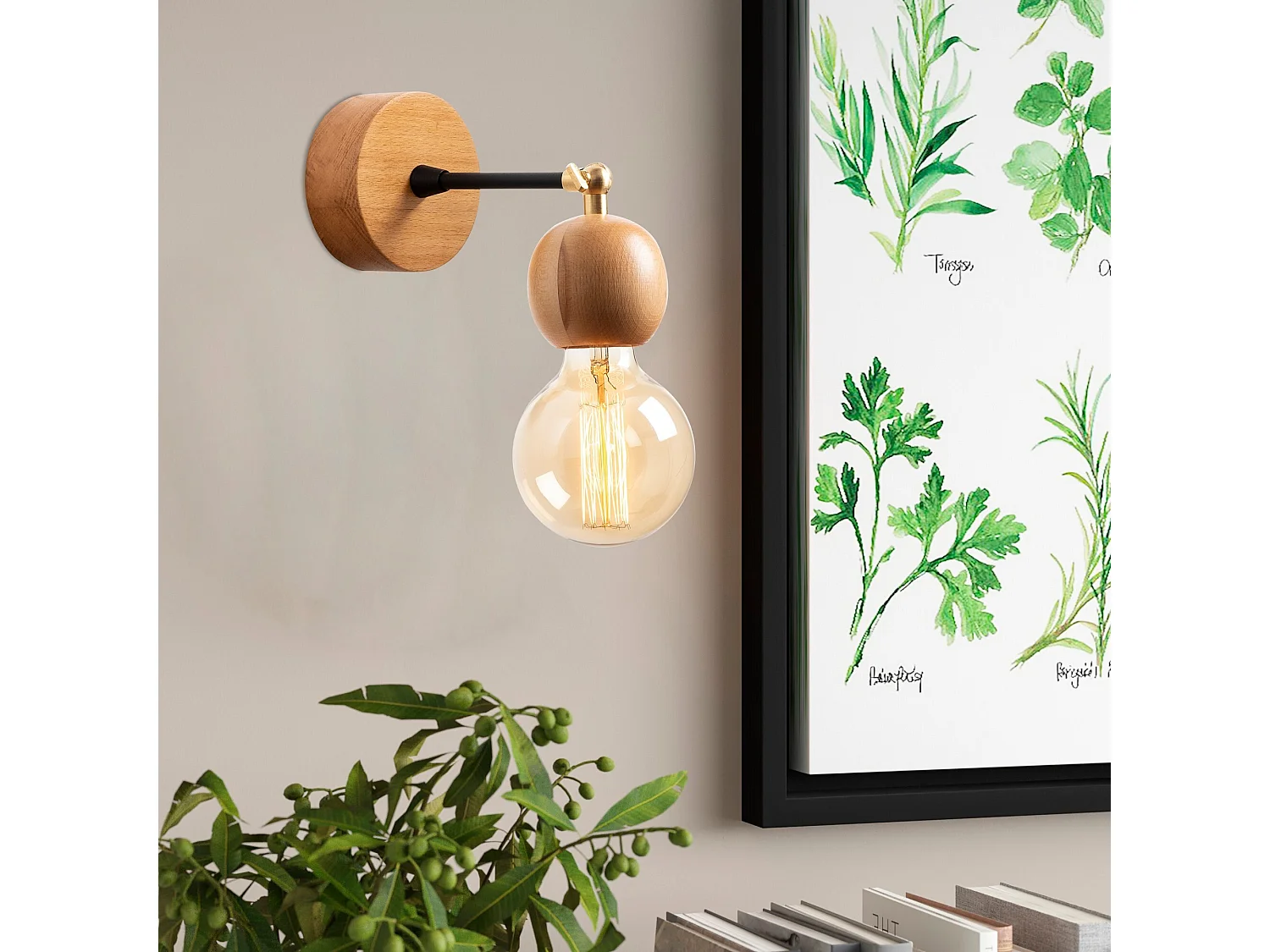 Applique Murale Interieur,  En Bois Et Métal, Luminaire Rétro Industriel , Nature 10x10x14 Cm