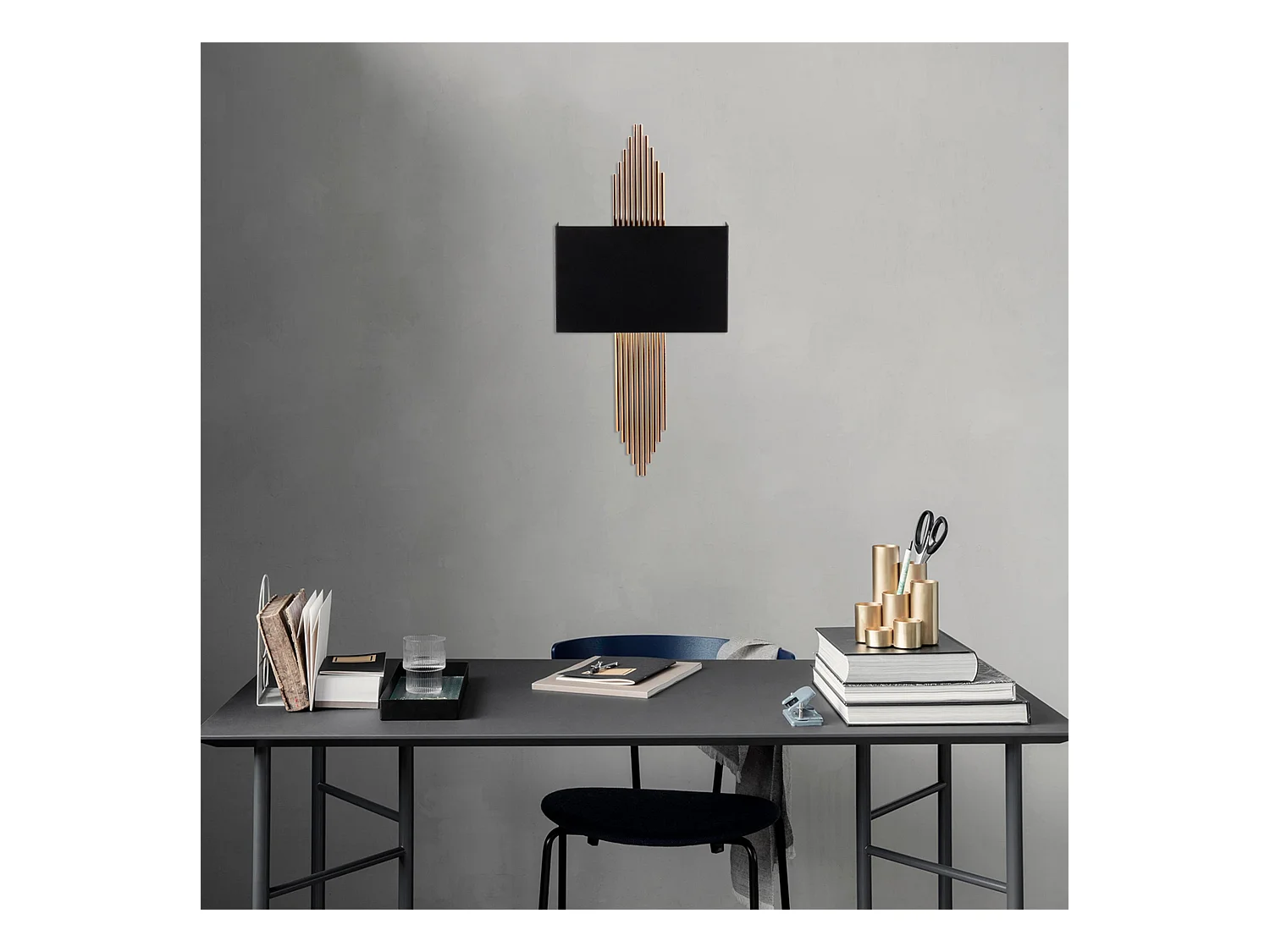 Applique Murale Interieur,  Lampe Murale Industrielle Bois, Noir 75x10x22 Cm