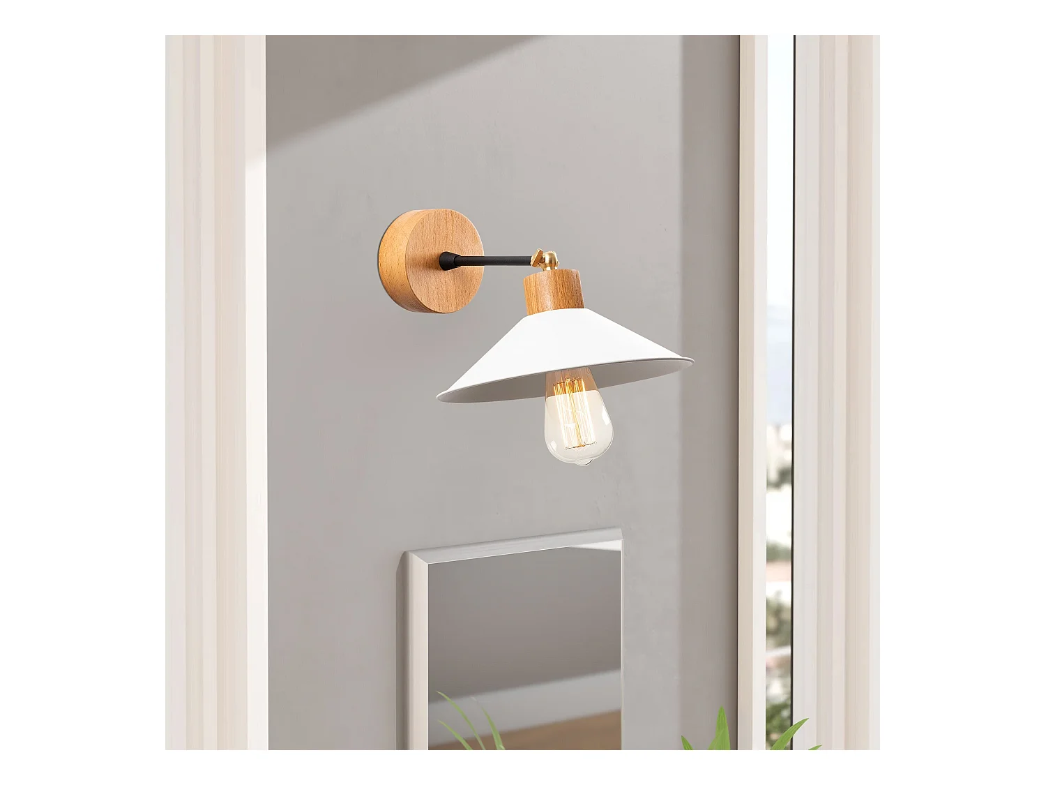 Applique Murale Interieur,  Lampe Murale Industrielle Bois, Blanc 24x24x20 Cm