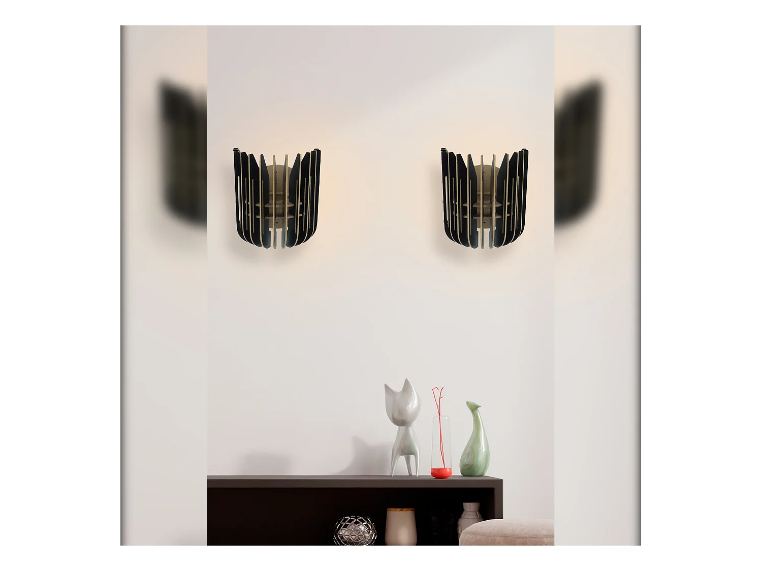 2 Applique Murale Interieur,  Design En Bois Et En Mdf, Noir 20x18x16 Cm