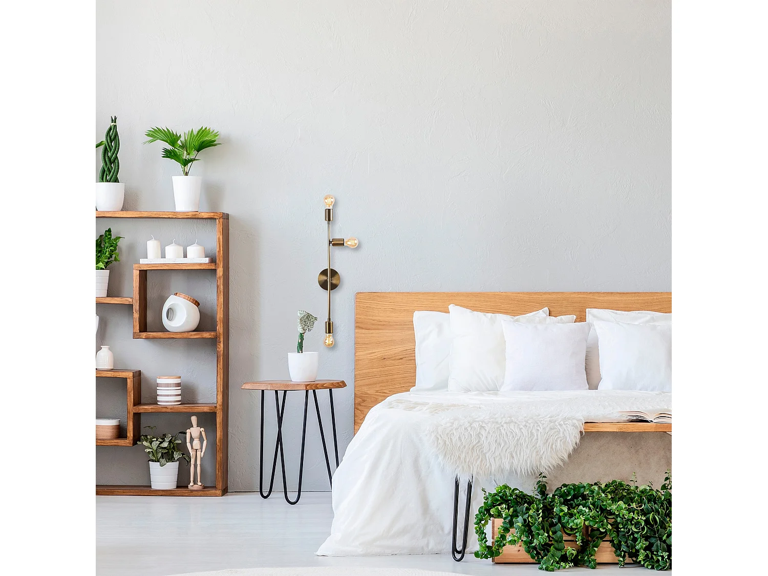 Applique Murale Interieur,  Lampe Murale Industrielle Bois, Vintage 15x15x65 Cm