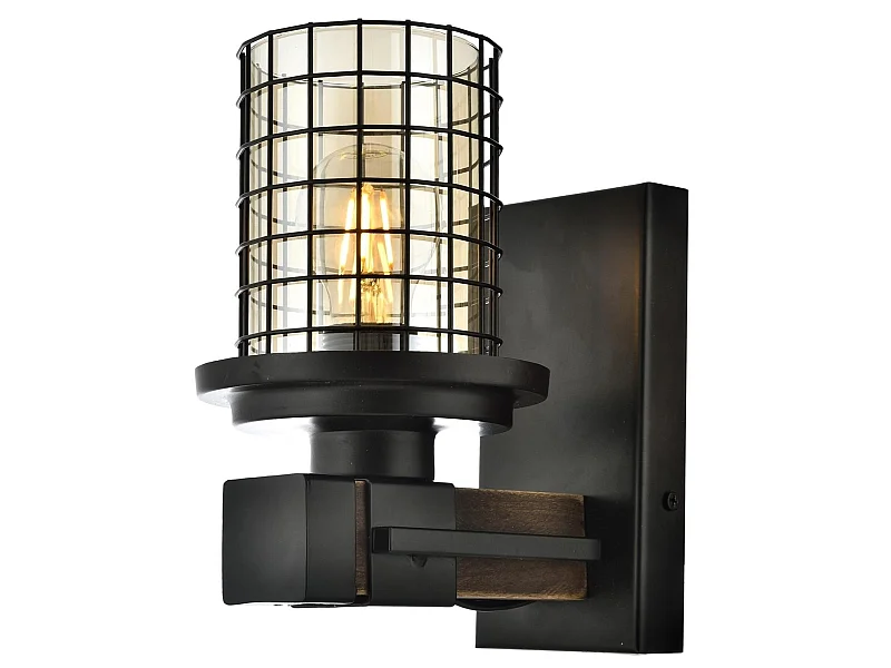 Applique Murale Interieur,  Lampe Murale Industrielle Bois, Noir 25x15x20 Cm