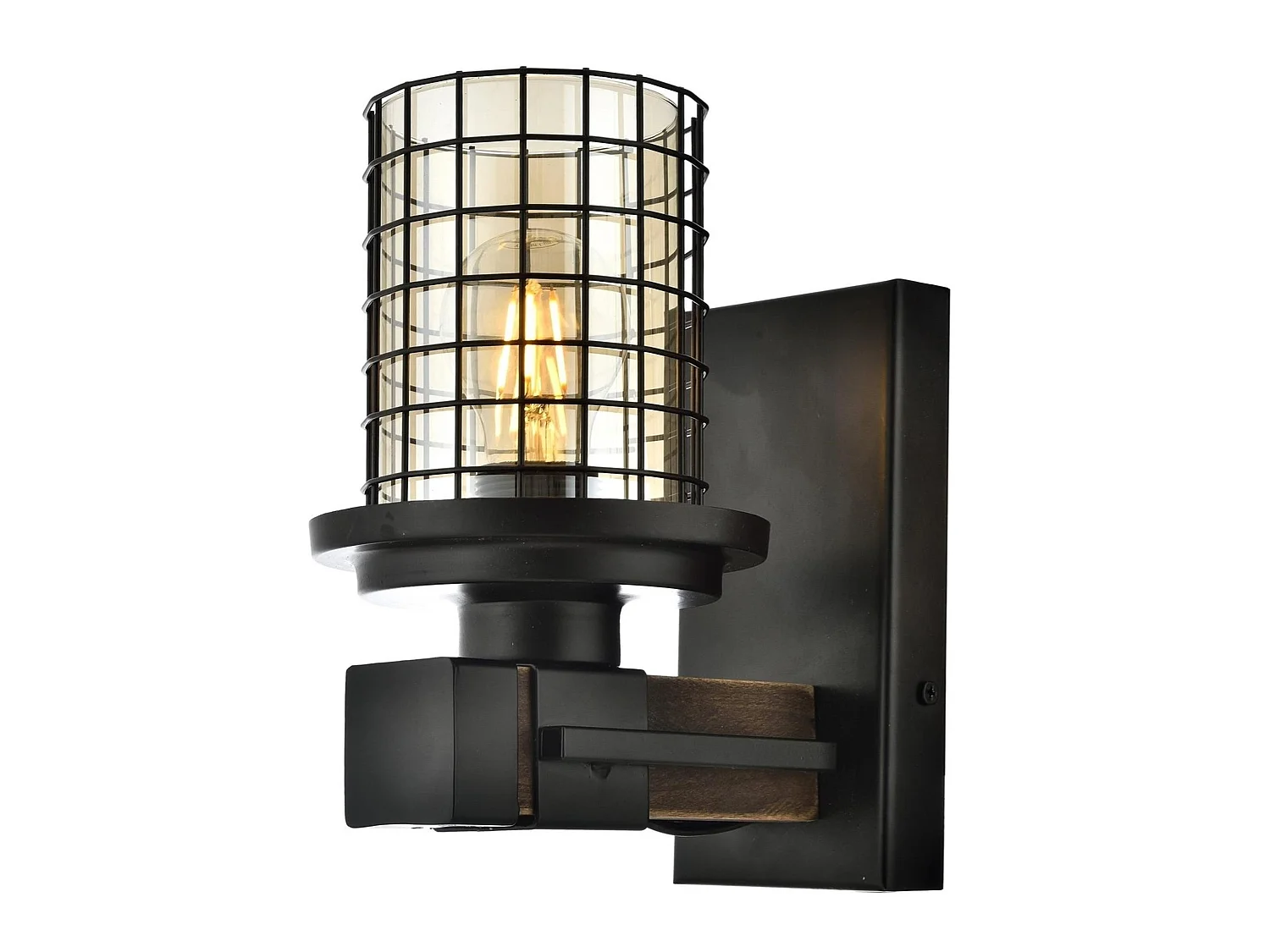 Applique Murale Interieur,  Lampe Murale Industrielle Bois, Noir 25x15x20 Cm