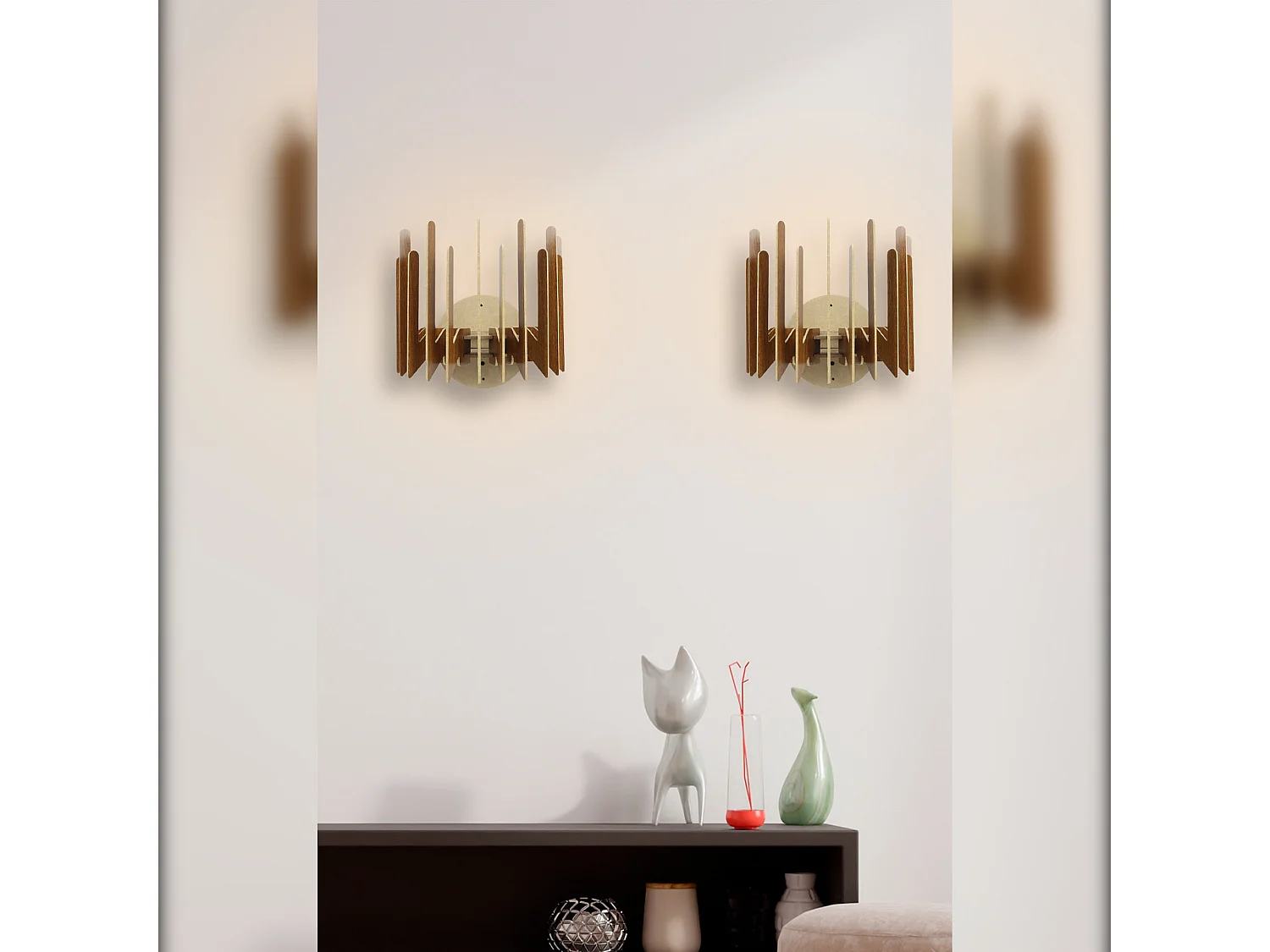 2 Applique Murale Interieur,  Design En Bois Et En Mdf, Nogal 20x24x22 Cm