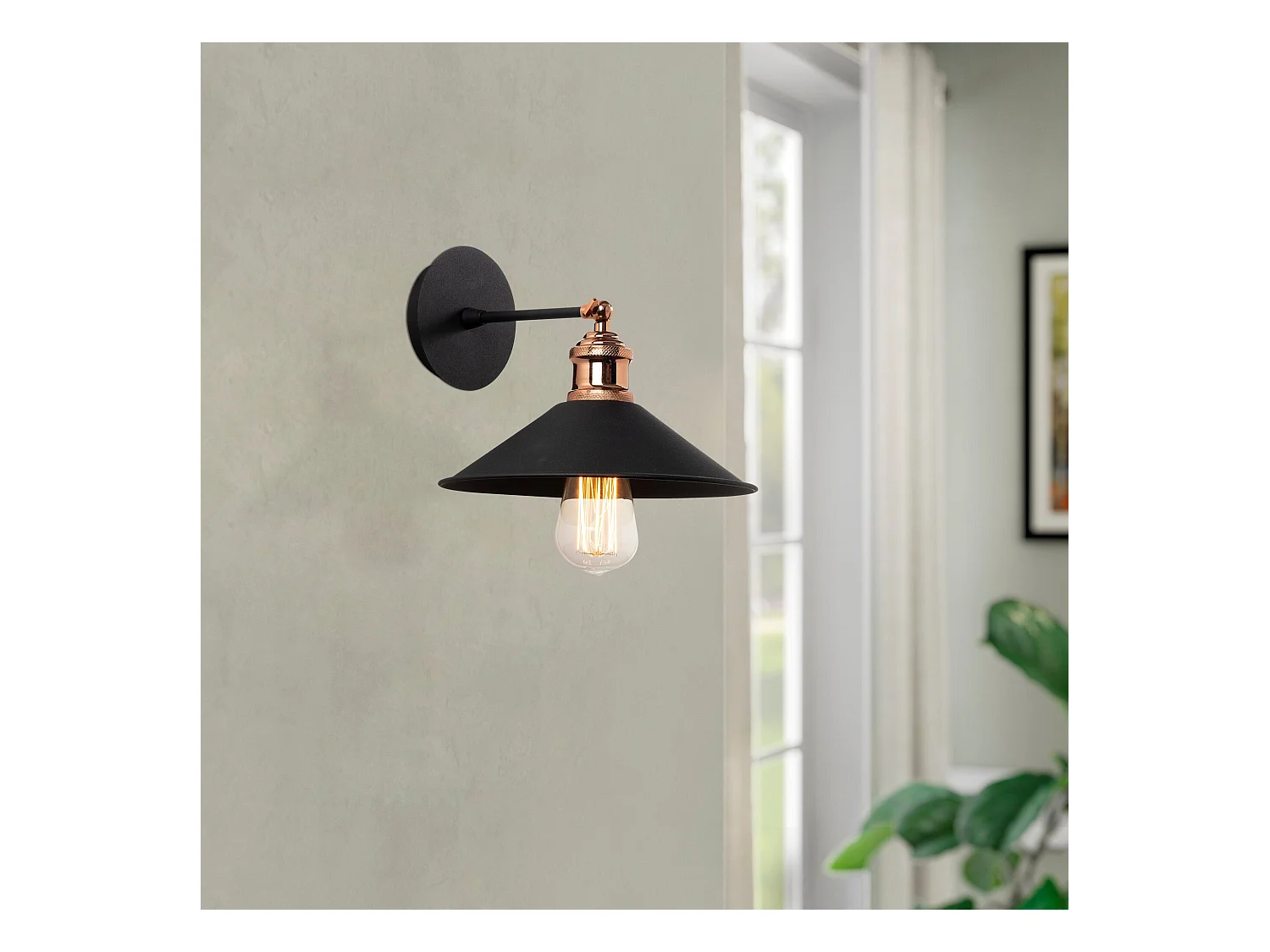 Applique Murale Interieur,  Lampe Murale Industrielle Bois, Noir 24x24x20 Cm