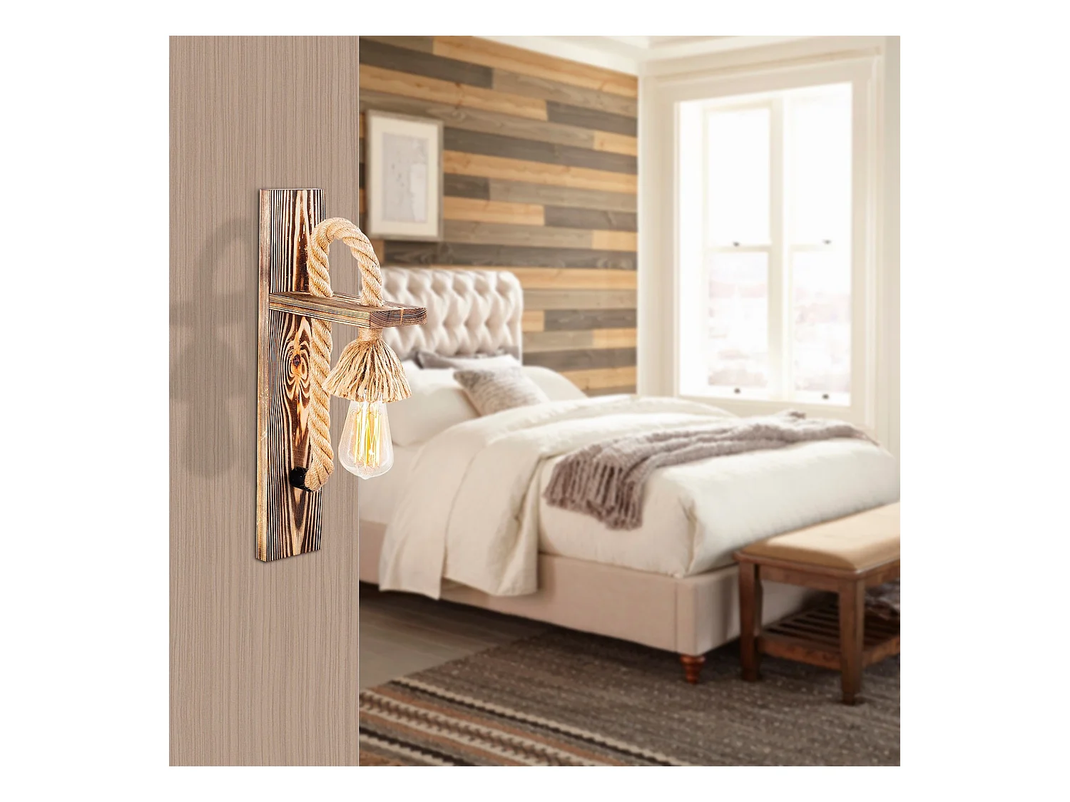 Applique Murale Interieur,  En Bois Et Métal, Luminaire Rétro Industriel , Bois 9x18x45 Cm