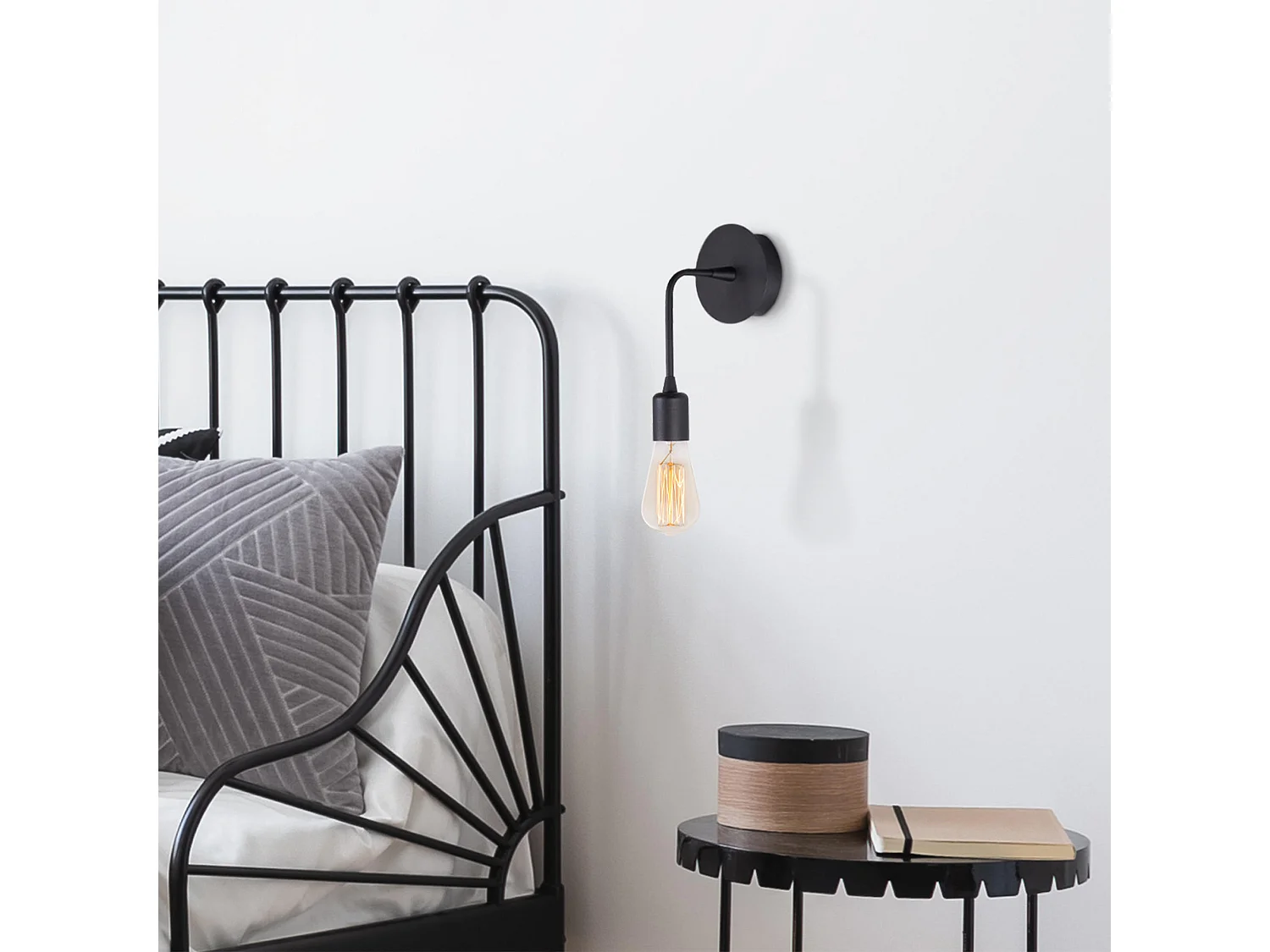 Applique Murale Interieur,  Lampe Murale Industrielle Bois, Noir 6x12  x27 Cm