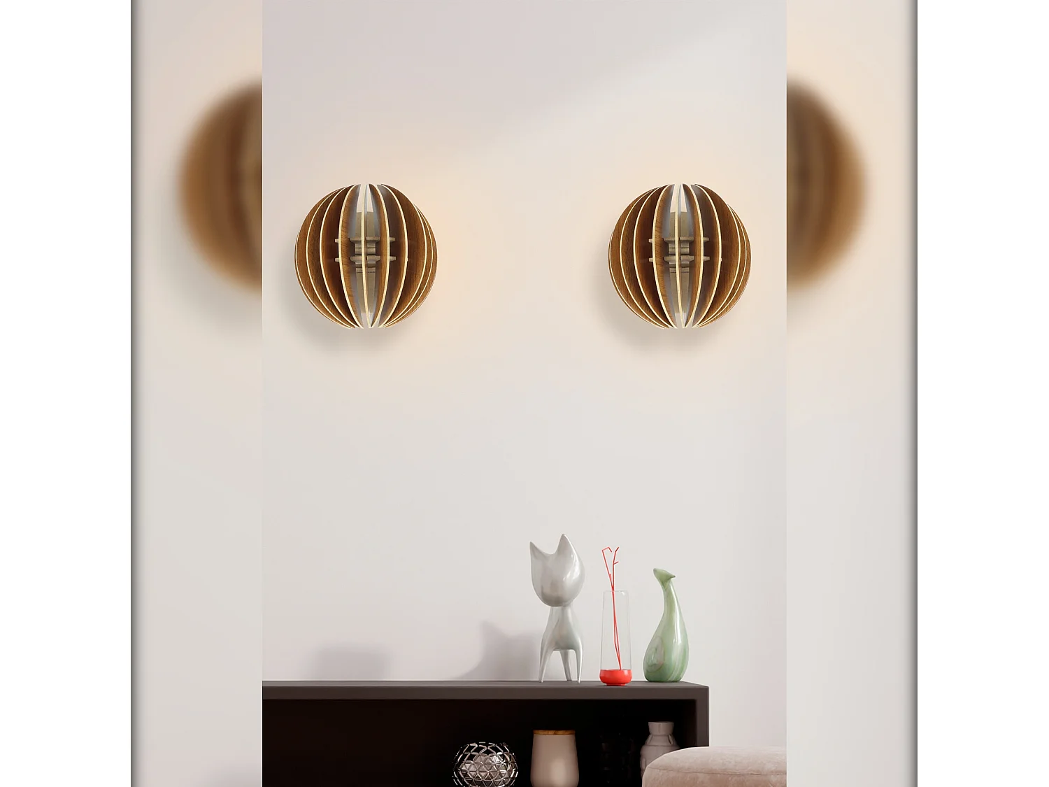 2 Applique Murale Interieur,  Design En Bois Et En Mdf, Nogal 19,5x19,5x19,5 Cm