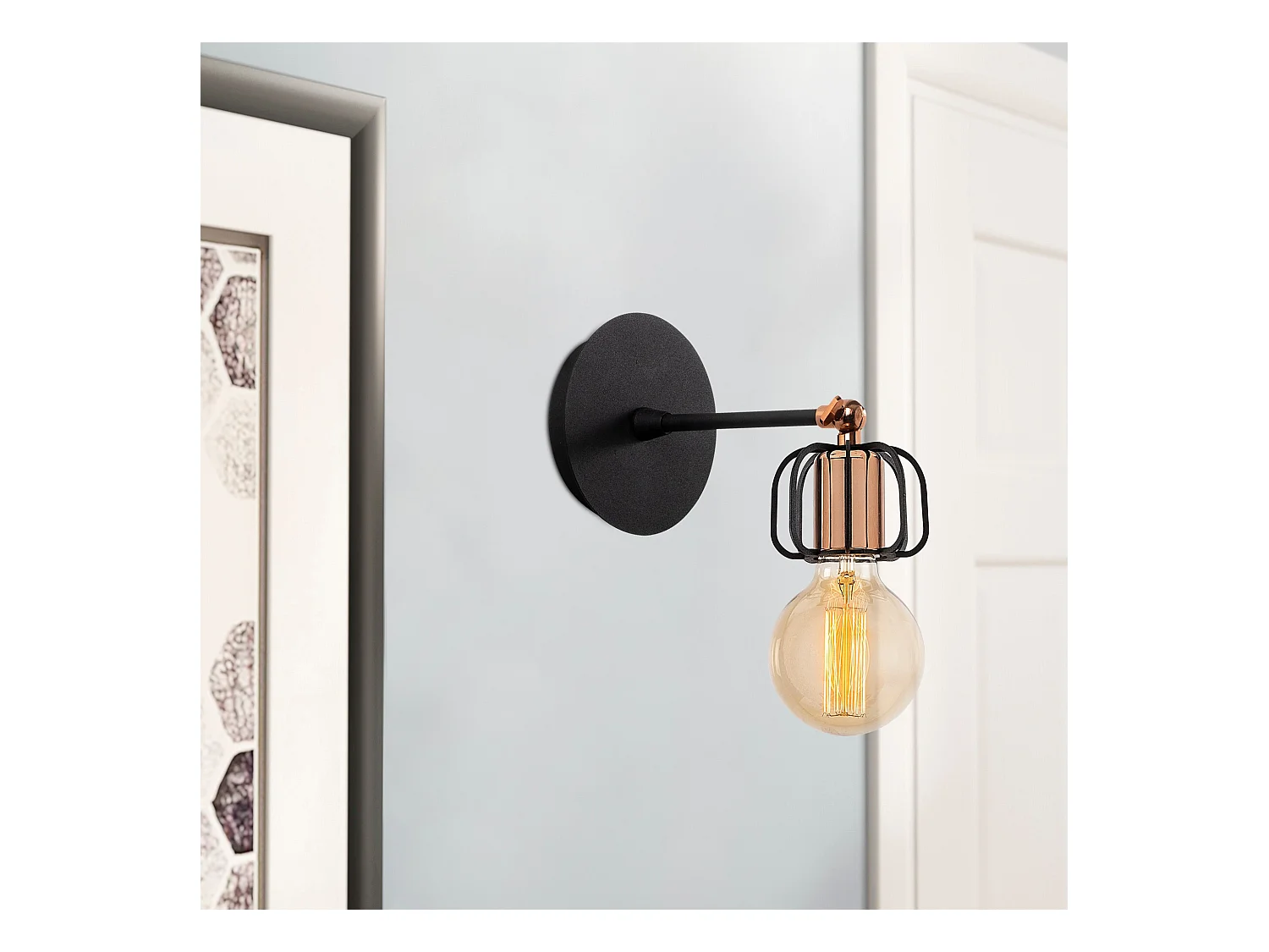 Applique Murale Interieur,  Lampe Murale Industrielle Bois, Noir 10x10x14 Cm