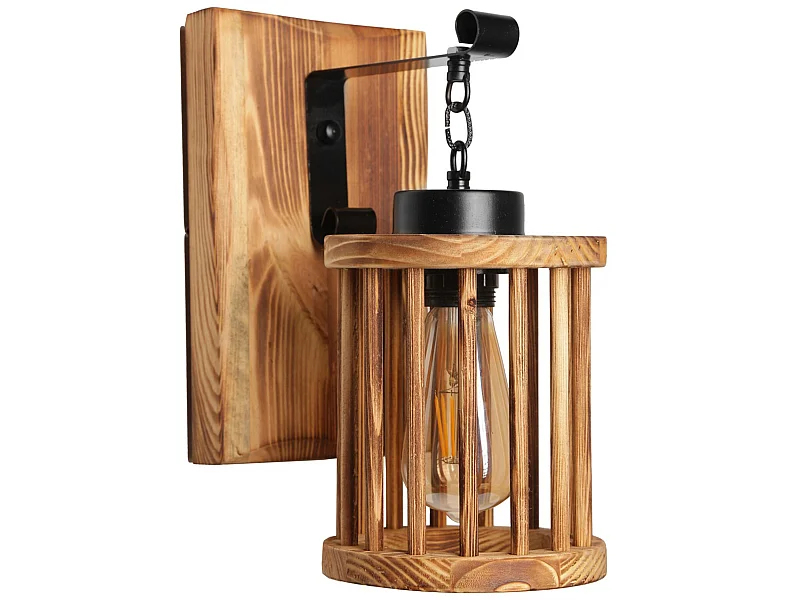 Applique Murale Interieur,  En Bois Et Métal, Luminaire Rétro Industriel , Marron 15x26x28 Cm