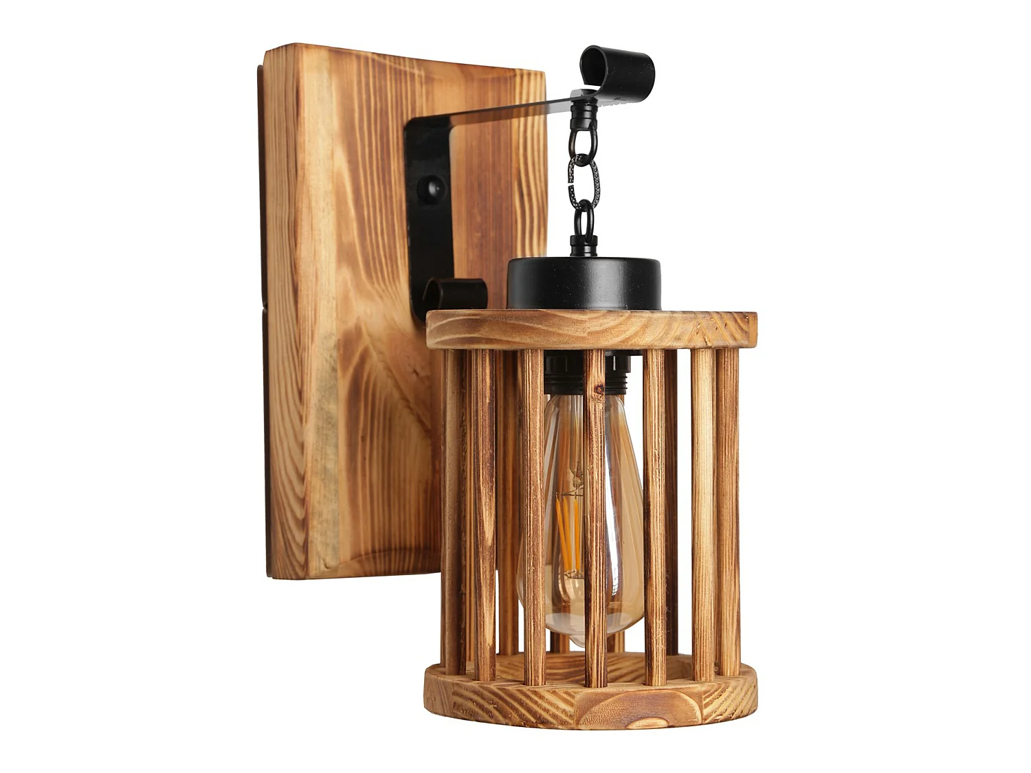 Applique Murale Interieur,  En Bois Et Métal, Luminaire Rétro Industriel , Marron 15x26x28 Cm