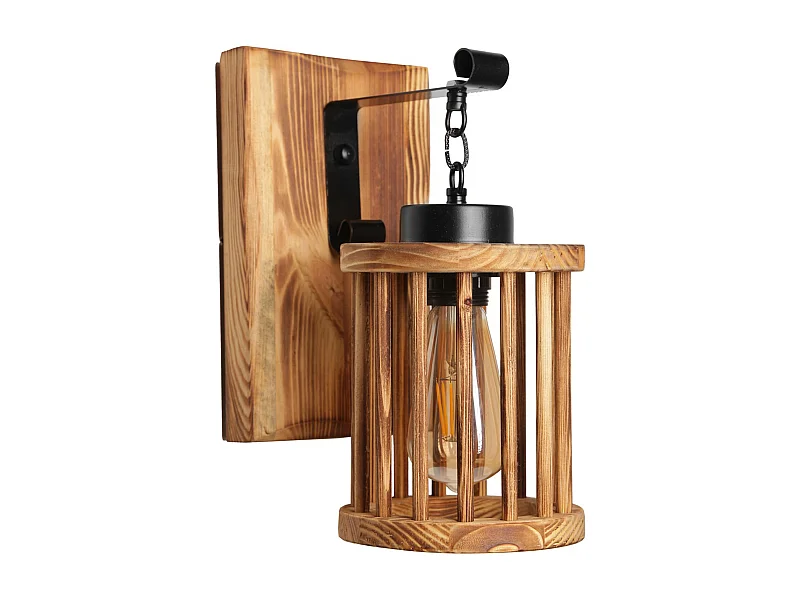 Applique Murale Interieur,  En Bois Et Métal, Luminaire Rétro Industriel , Marron 15x26x28 Cm