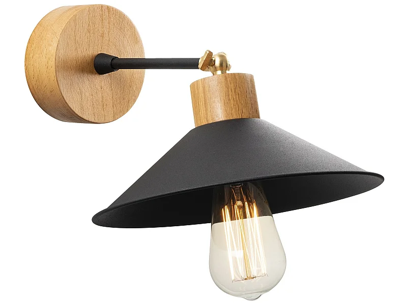 Applique Murale Interieur,  Lampe Murale Industrielle Bois, Noir 24x24x20 Cm